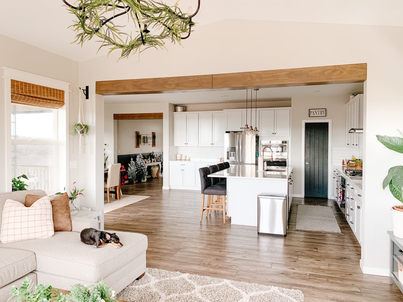 living room faux beams