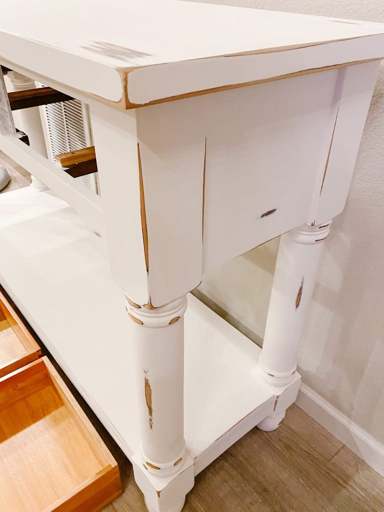 console buffet table after distressing