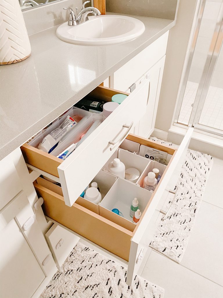 bathroom drawers with organizer bins
