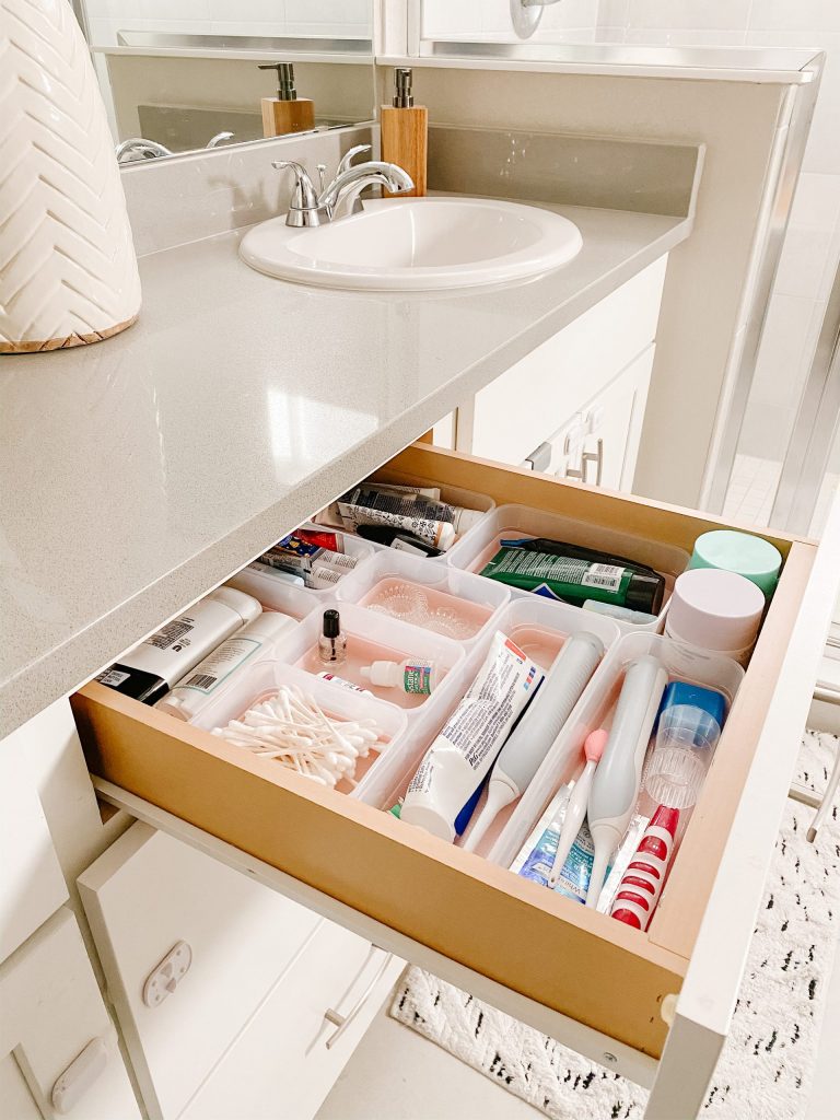 bathroom drawer with organizer bins