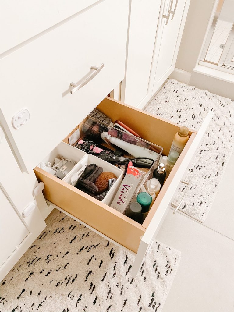 bathroom drawer with organizer bins