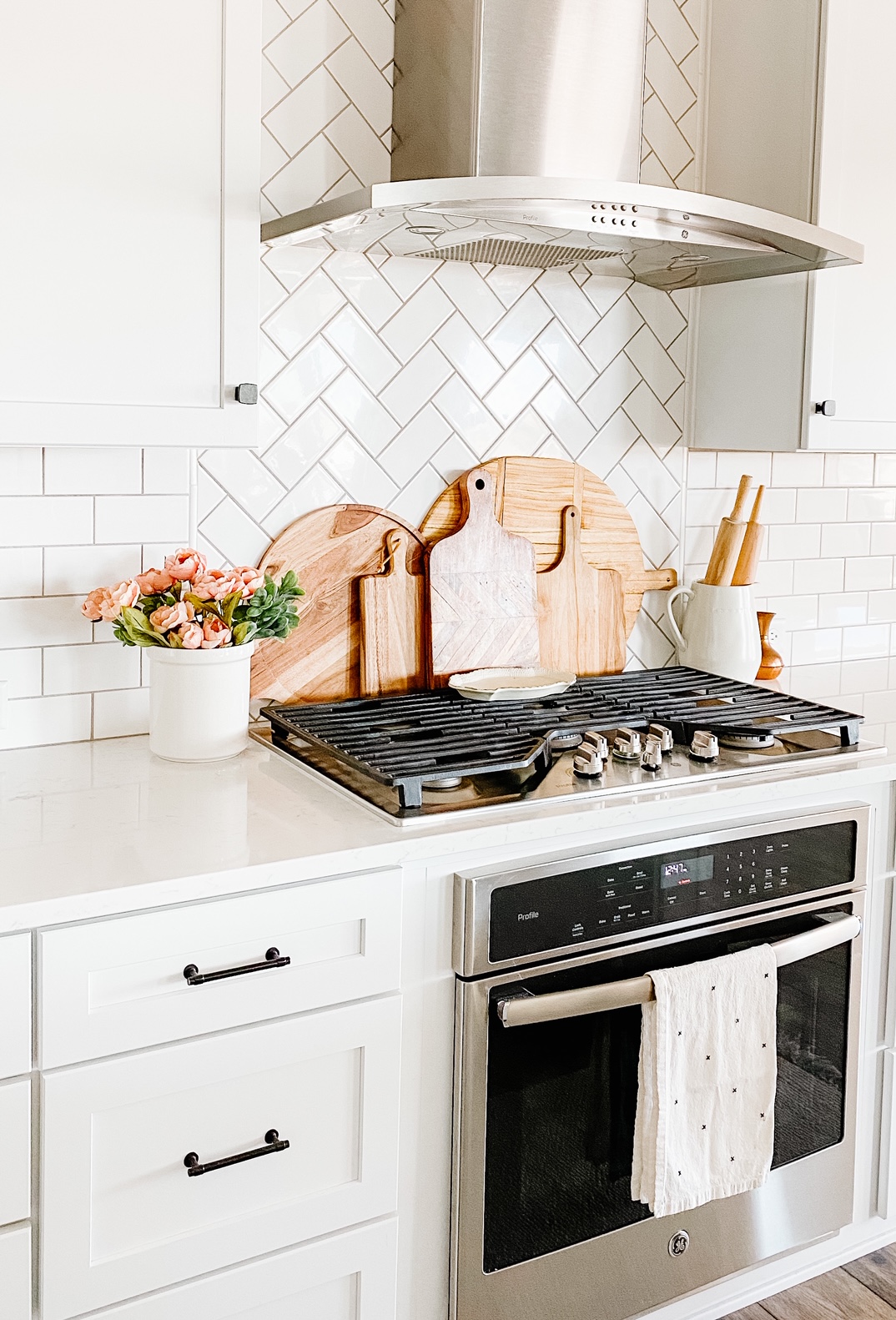 Antique crocks are a great way to display faux spring florals! 