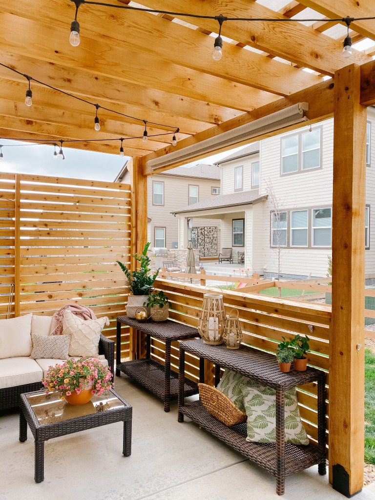 How to Build a Pergola on a Patio - diy cedar pergola plans with wood slat privacy wall