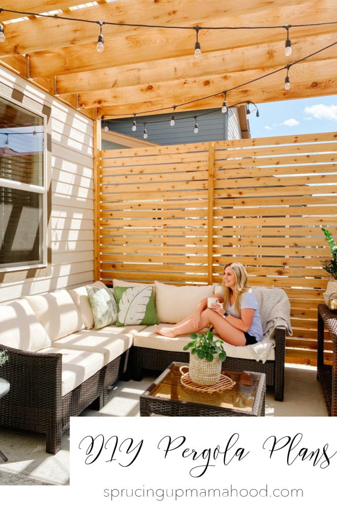 How to build your own cedar pergola on a patio with modern wood slatted privacy walls