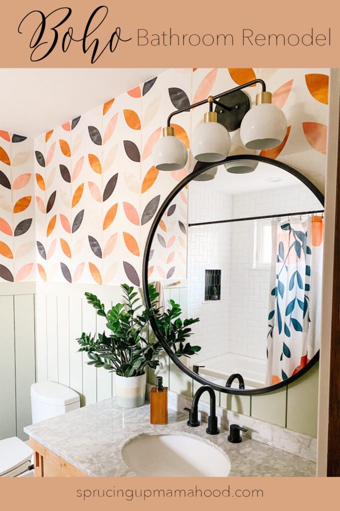 boho bathroom remodel with peel and stick boho wallpaper options