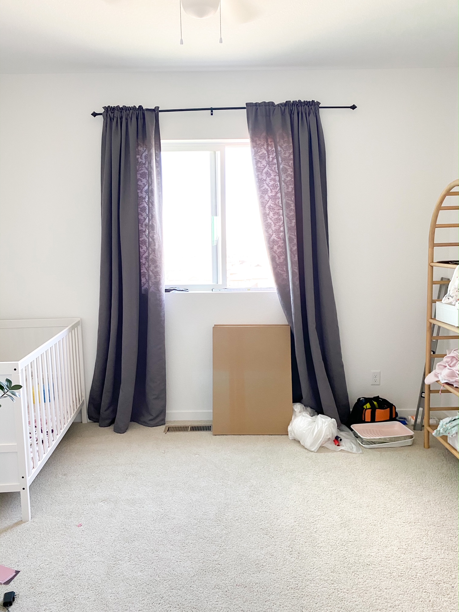 Room with gray curtains