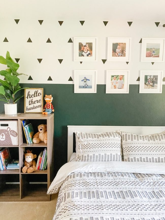 Boys Boho Bedroom Idea with Colorblock Wall - Sprucing Up Mamahood