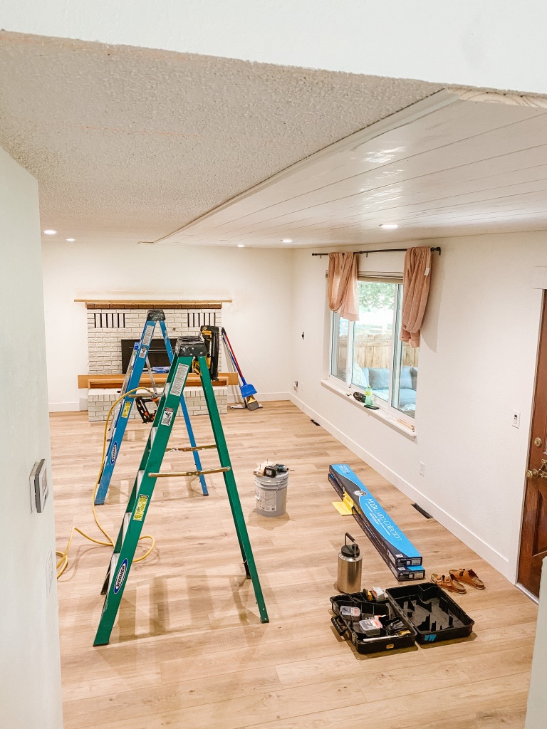 How to Cover a Popcorn Ceiling with Shiplap - Sprucing Up Mamahood