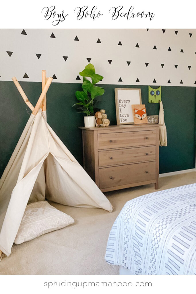 Boys Boho Bedroom Idea with Colorblock Wall - Sprucing Up Mamahood