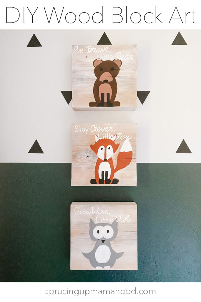 diy wood block woodland animal art on colorblock wall