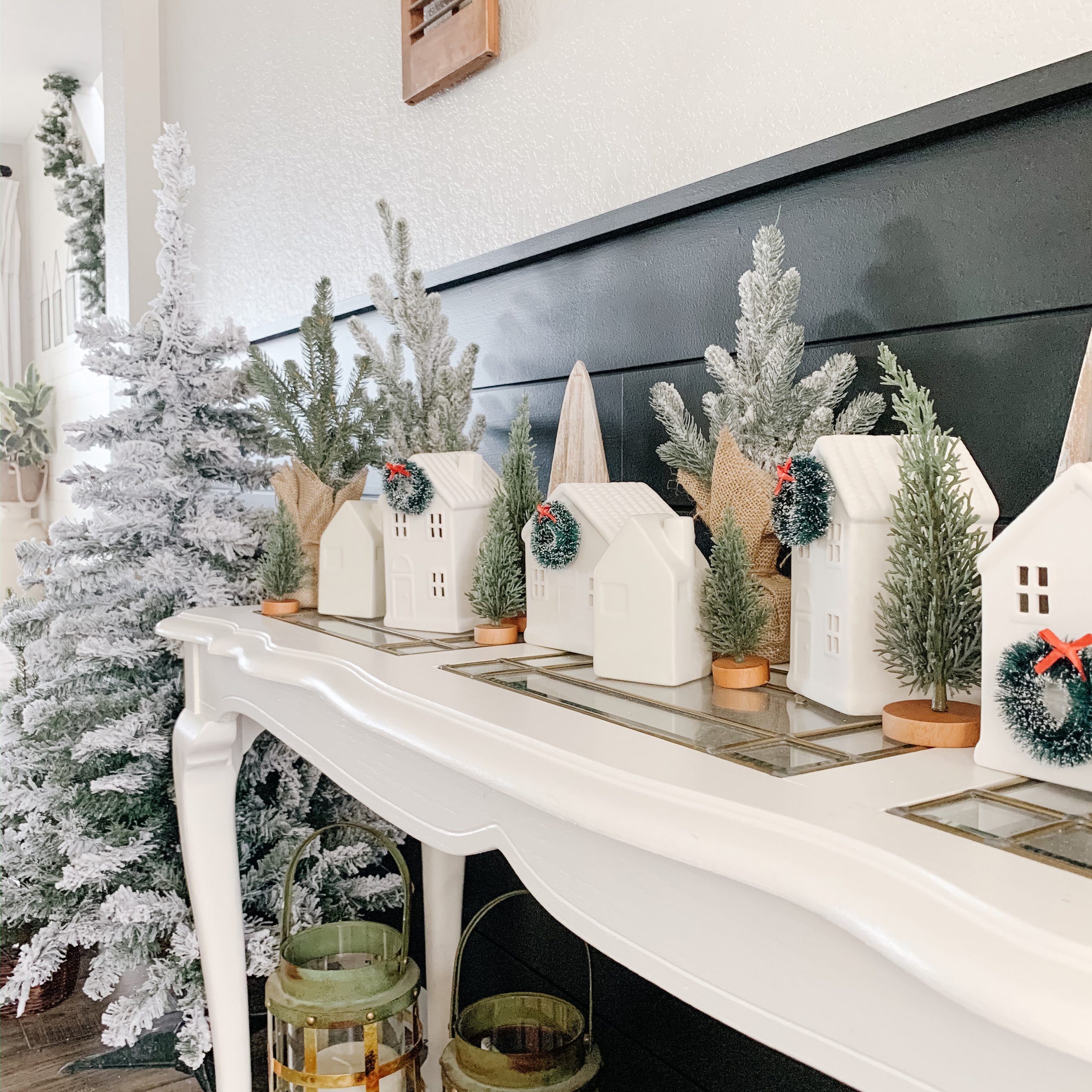 christmas village with white ceramic houses