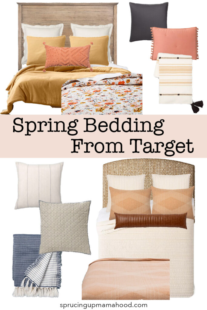 These are some of my favorite spring bedding ideas from Target! Cute duvet covers, bed pillows and blankets! #springbedding #springbedroomideas #bedroomdecor #springdecor