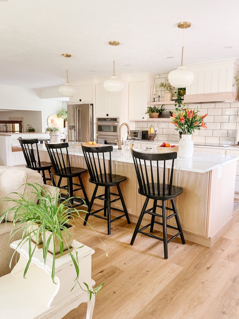 kitchen remodel with extra storage at the cabinet doors at the back of the kitchen island