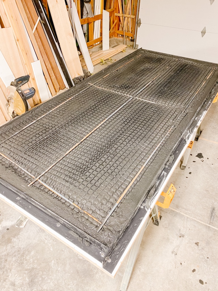 diy concrete table top with mesh and rebar reinforcements