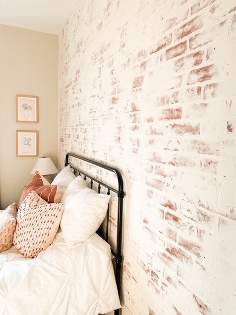 German schmear brick wall in bedroom.