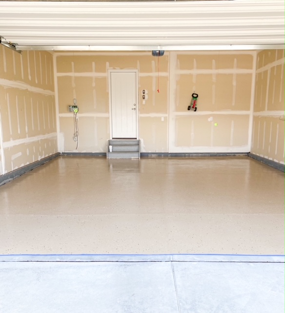 Garage epoxy flooring in tan