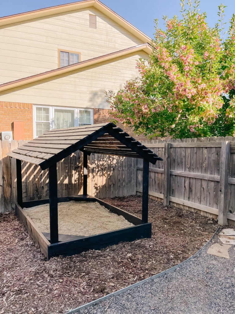 DIY Sandbox with Slatted Roof