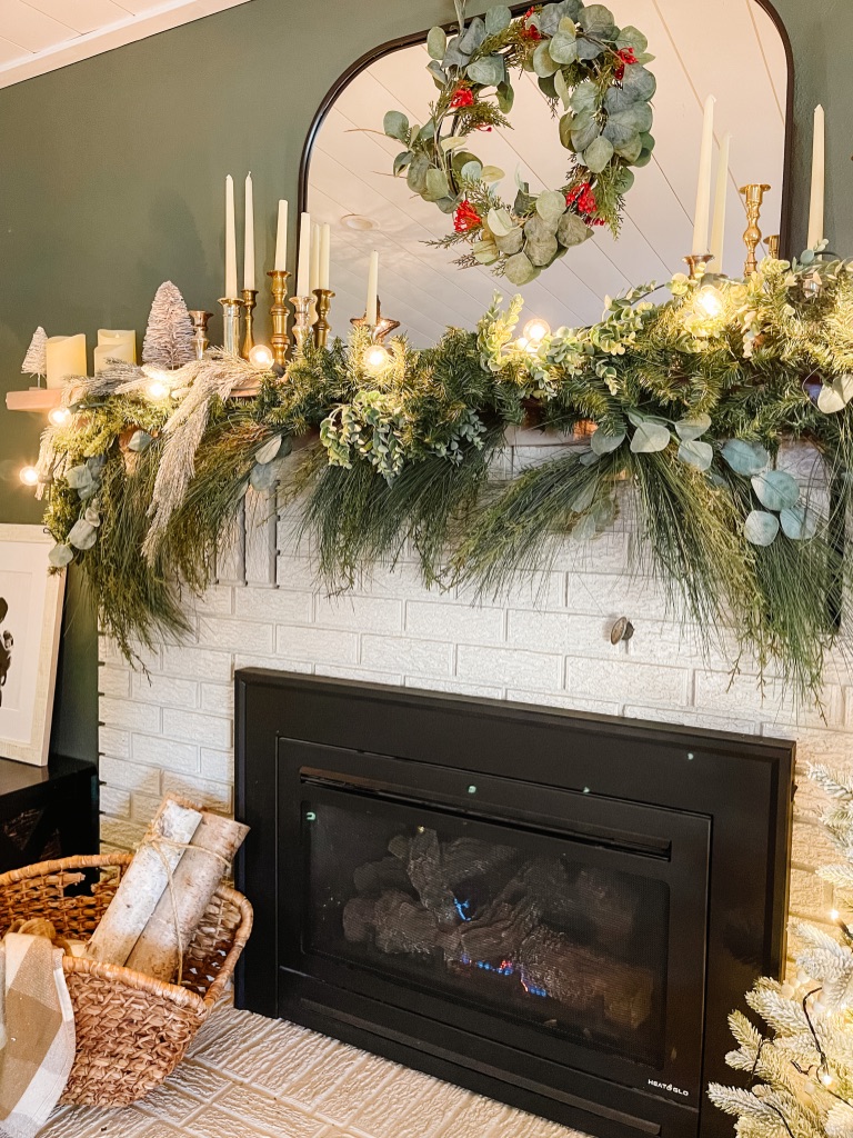 Fireplace garland store with lights