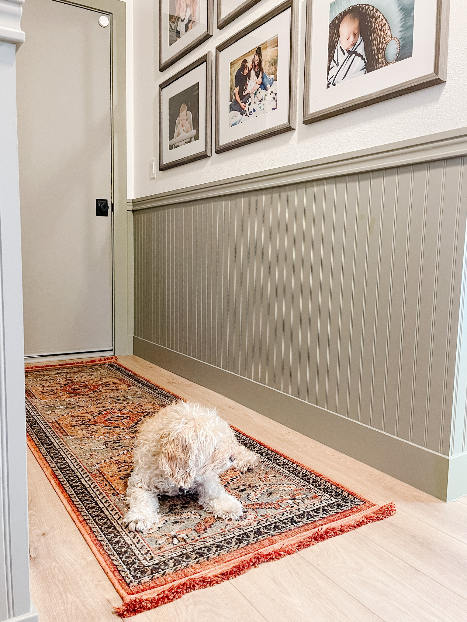 Colorful Beadboard Wainscoting at our Small Mudroom Sprucing Up Mamahood