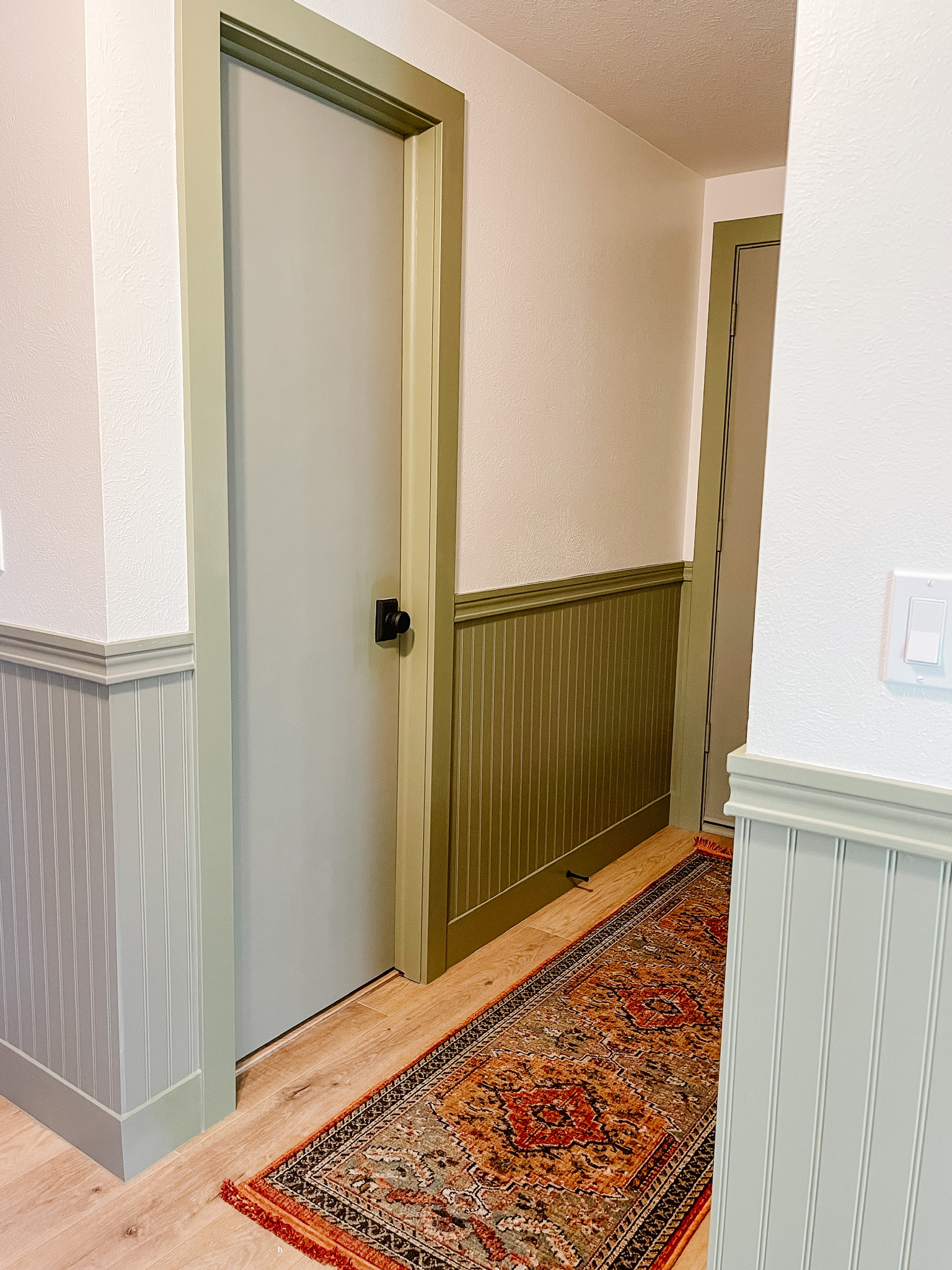 Colorful Beadboard Wainscoting at our Small Mudroom - Sprucing Up Mamahood