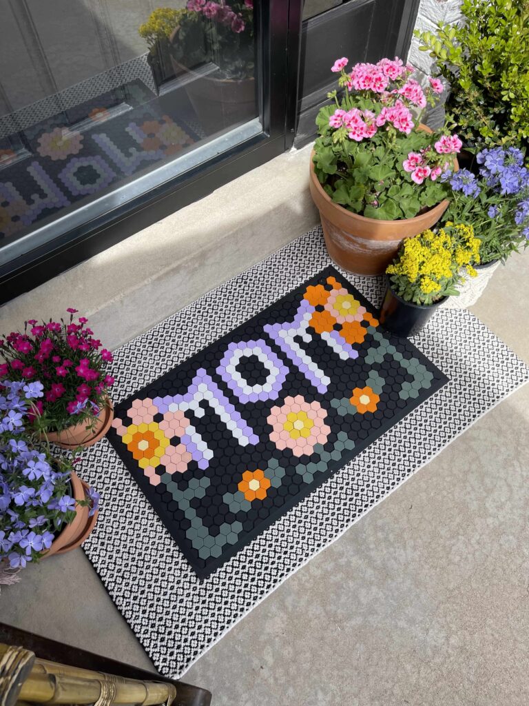 Letterfolk Tile Mat Mother's Day design idea for front porch with spring flowers
