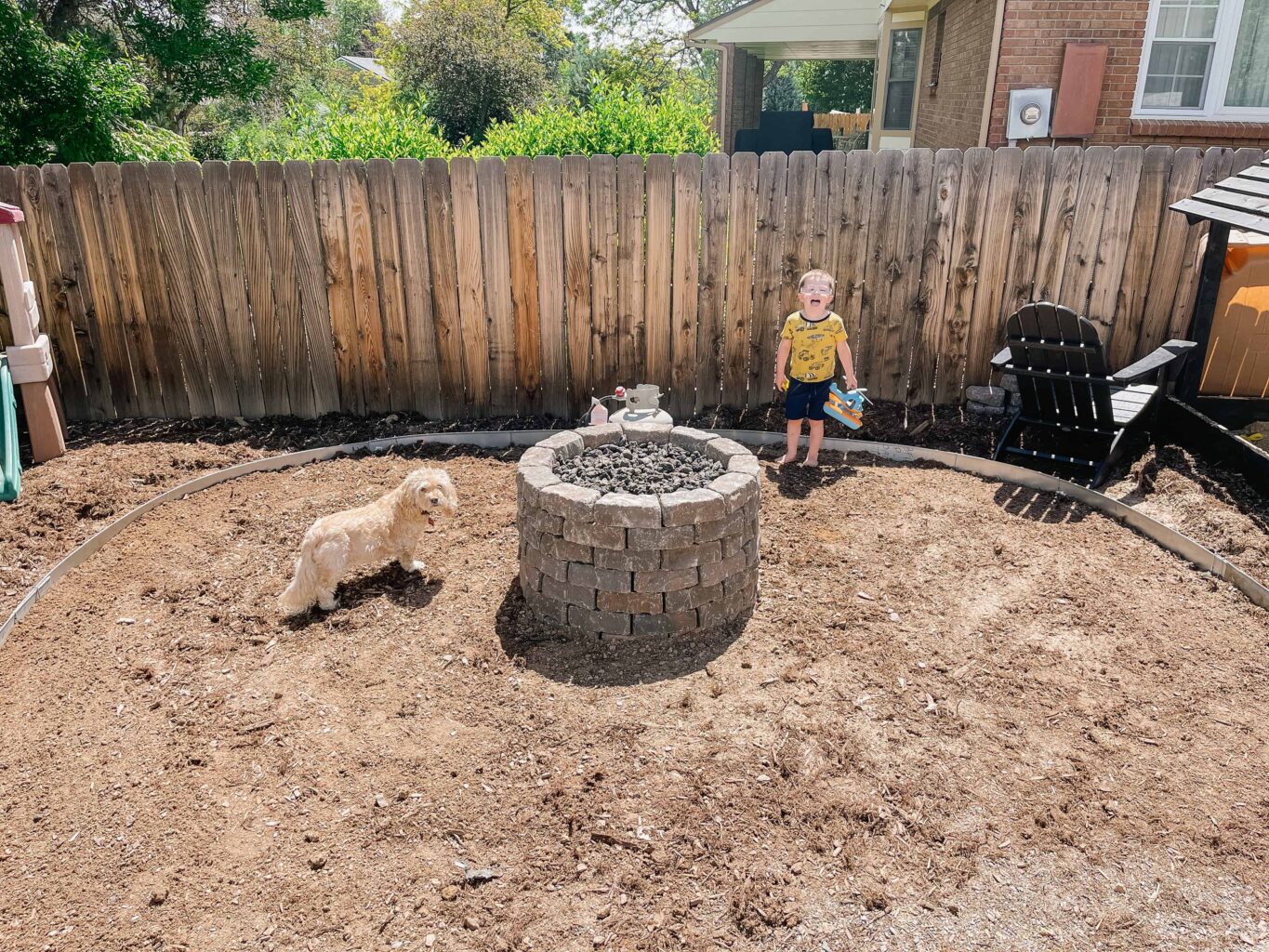 DIY Propane Fire Pit before adding landscaping rocks around