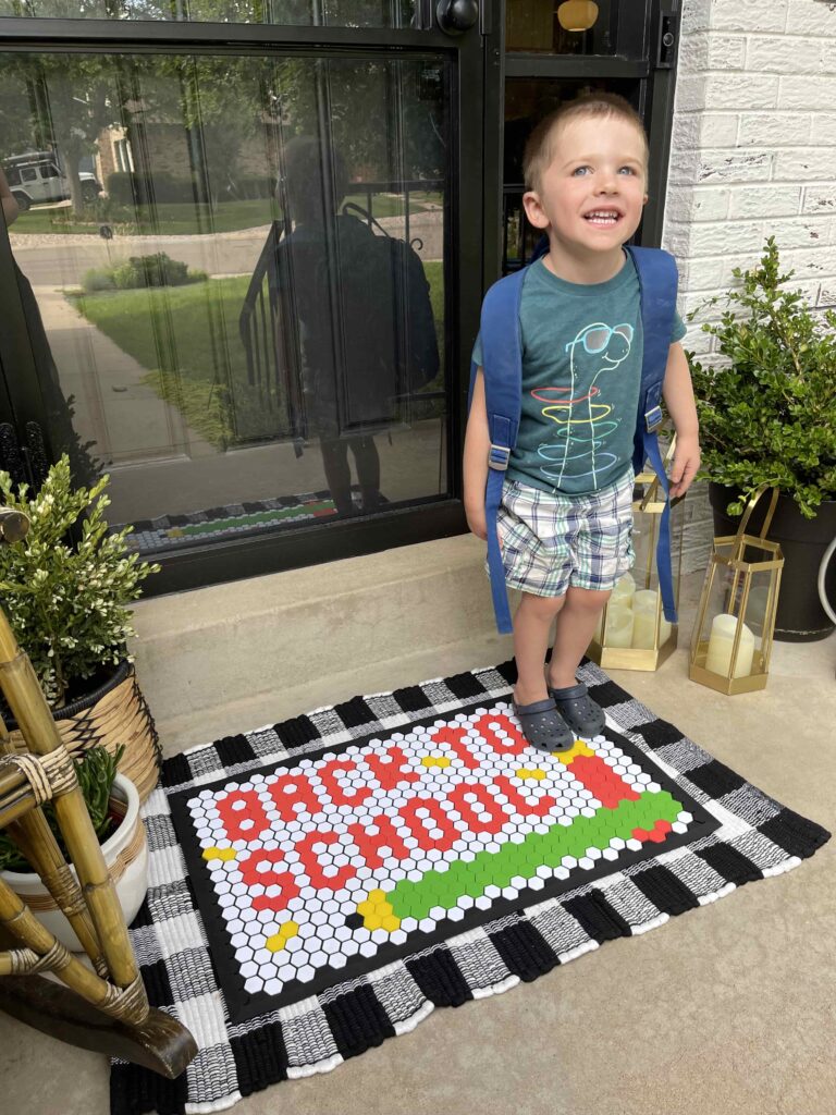 back to school picture with white standard letterfolk tile mat