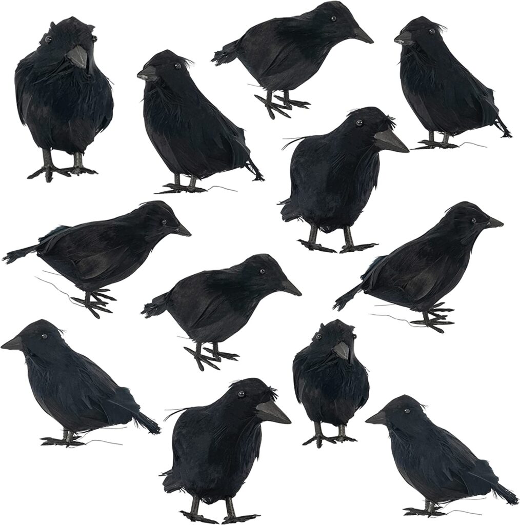 Halloween porch decor black feathered crows
