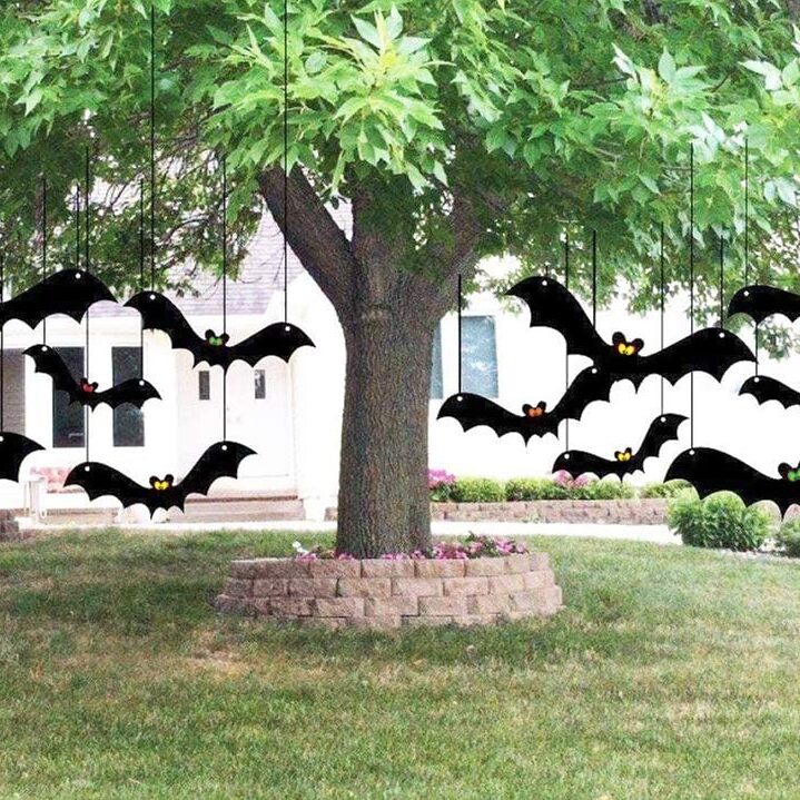 Halloween porch decor hanging bats