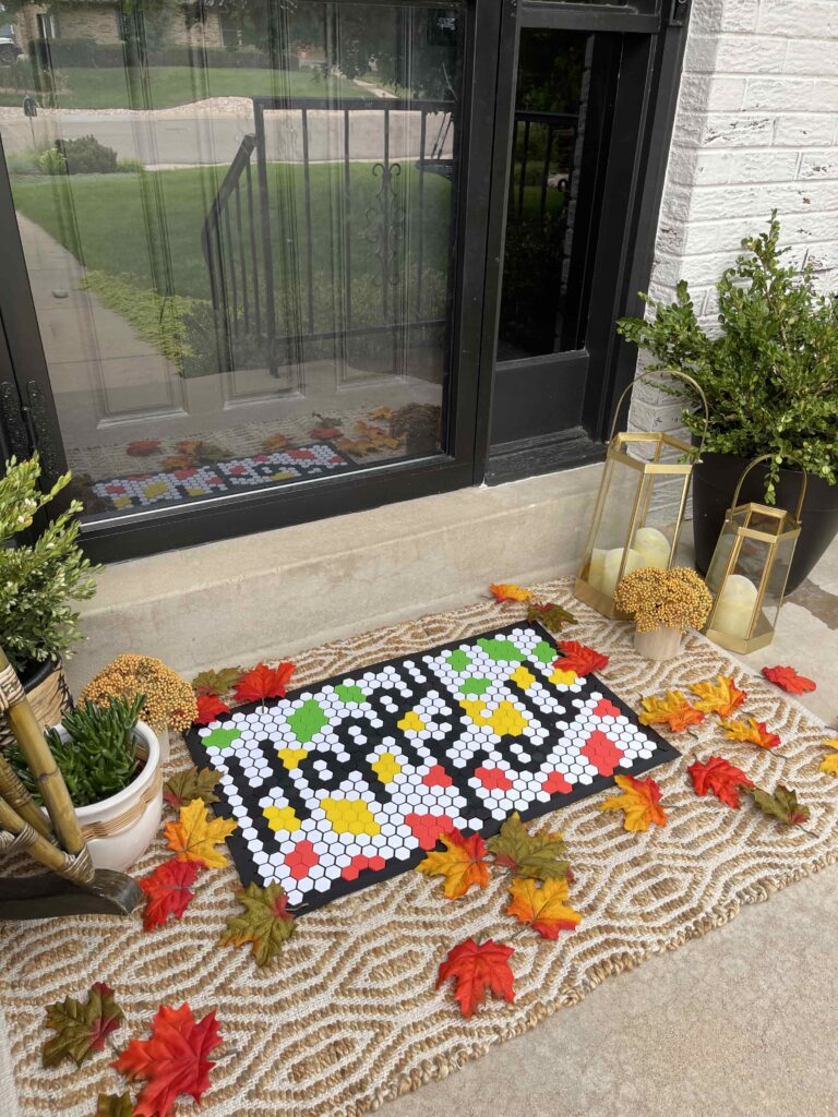 happy fall tile mat design on white standard tile mat on fall front porch