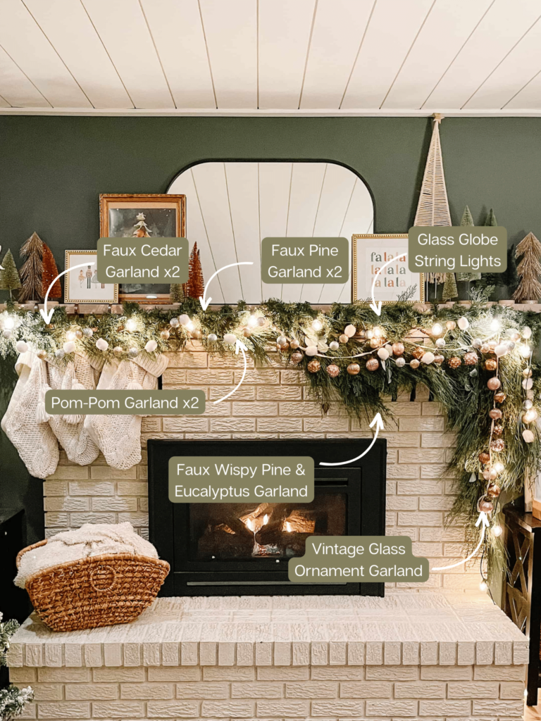 How to layer Christmas fireplace mantel garland