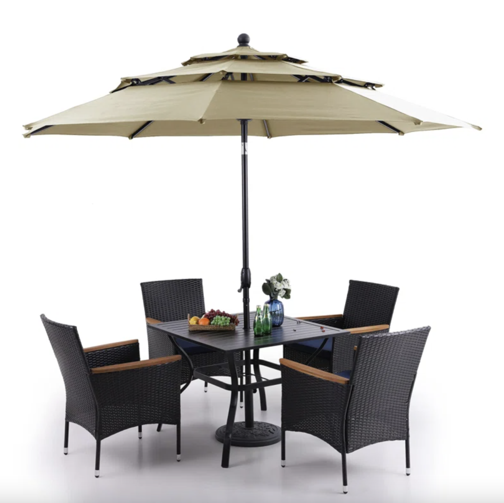 outdoor dining table with umbrella slot