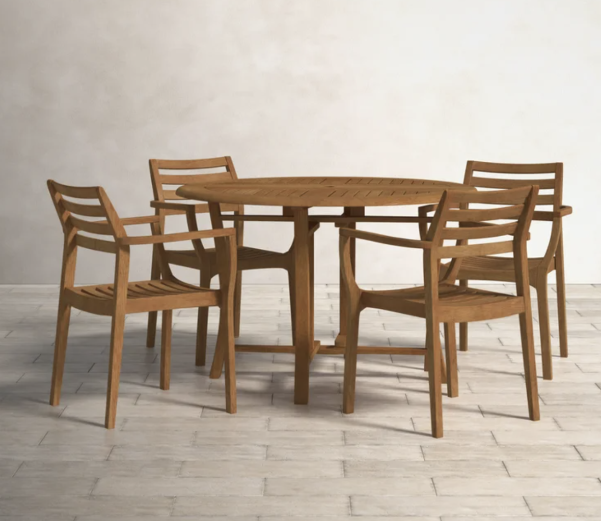 round wood outdoor dining table and chairs