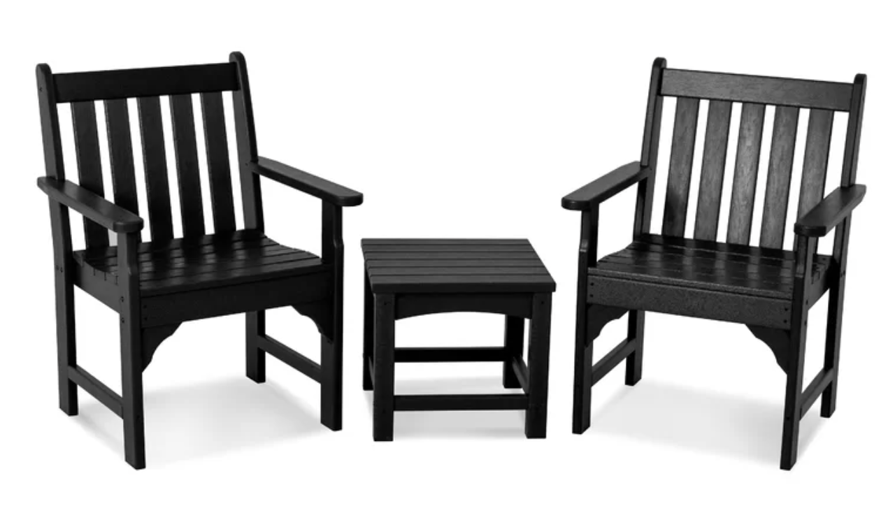 black wood patio chairs with matching side table