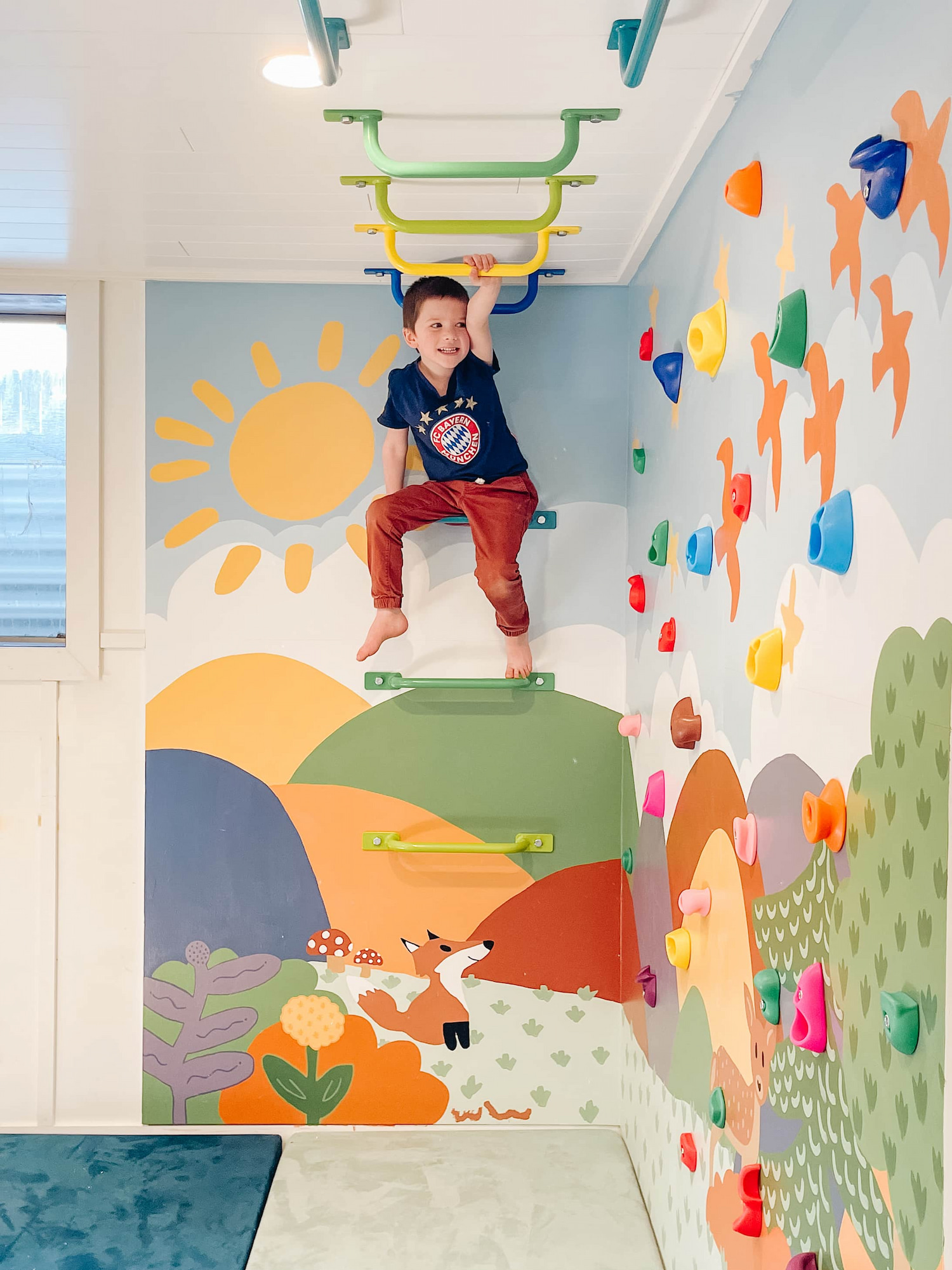 Kid's Playroom Climbing Wall with Monkey Bars