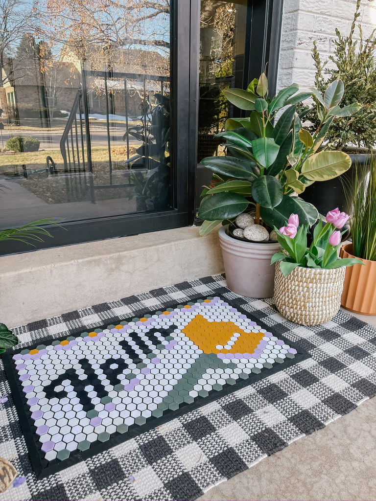 Front Porch Decorating Ideas - doormat and potted plants